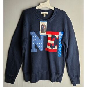 State of Mine Kids Americana Sweater Navy Blue USA Graphic Knit Large 10/12 NWT